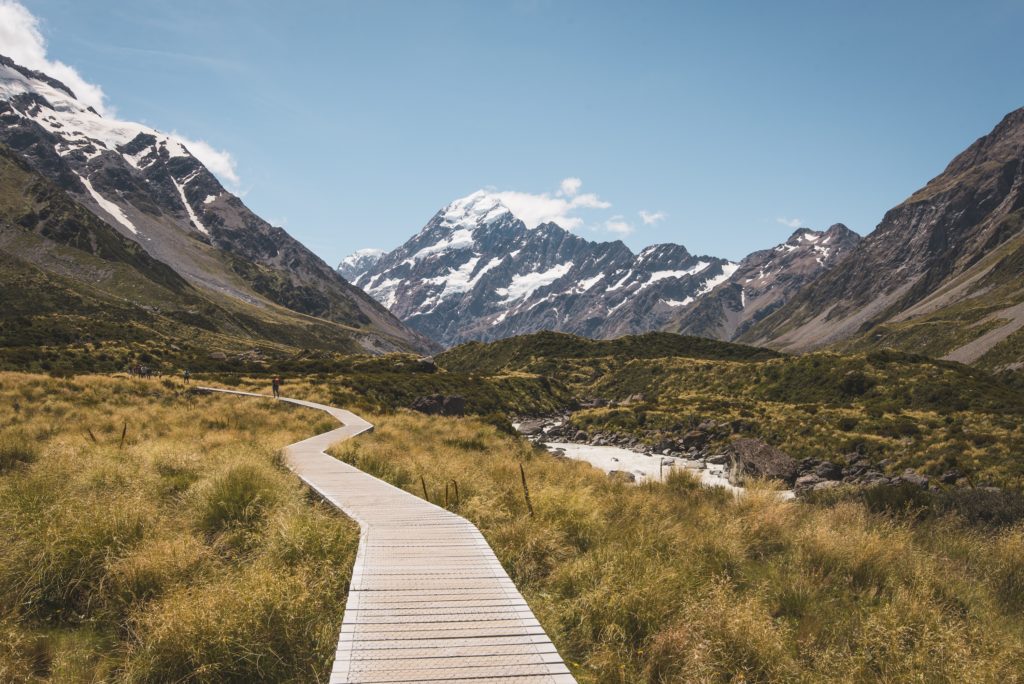 walkway toward mountains