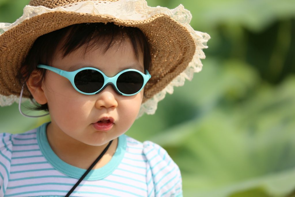 Child in sunglasses and hat